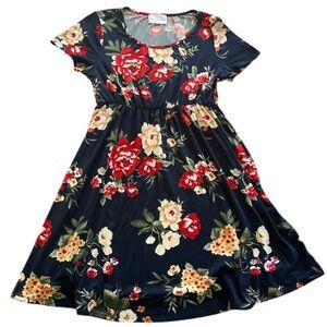 French Grey Floral Midi Sundress Flutter Sleeve